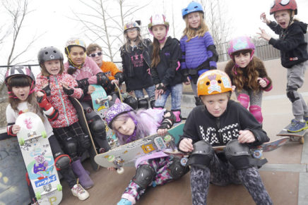 Local girls learn the ropes of skateboarding at Gardiner’s Majestic Park