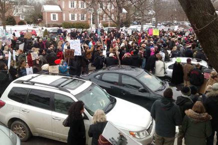 Demonstrators at Congressman John Faso’s home ask him to oppose Trump’s plans