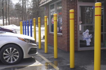 New Paltz plaza, tired of cars crashing through shop windows, installs barriers