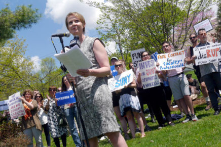 Cynthia Nixon rallies with Radical University Professionals at SUNY for more education funding