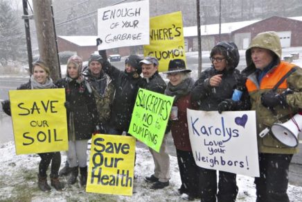 More than two dozen, including county exec, take dump protest to Saugerties contractor’s house